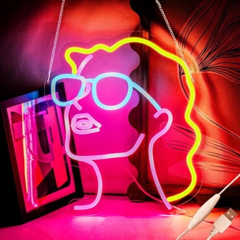 New Pink Lady LED Neon Sign, Dimmable USB Wall Light for Bedroom, Bar & Decor